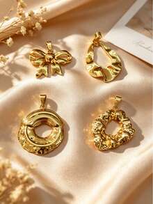 Niche Garden Wedding Graduation Gift High-End Texture Style Antioxidant Reusable Detachable Satin Stainless Steel DIY Handmade Pendant, Bowknot, Hollow Water Drop Multi-Floral Styles Suitable For Multi-Layer Necklace, Waterproof Sweat-Resistant Gentle Non-Irritating, School Campus Flower Sea Garden Tour Artistic Activity, Student Council Girls Bulk Purchase Wedding Favor, Gift Box For Mom, Best Friend, Fiancée - Multicolor - View 3