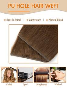 Extensiones de cabello invisibles de PU, cabello liso color marrón chocolate, cabello humano real - S4 - Ver 4