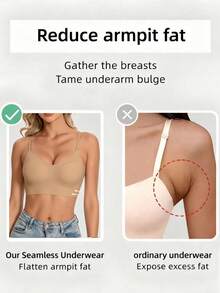 Lencería sexy sin costuras y sin espalda para mujer, lencería nupcial con 3 tirantes ajustables, lencería de boda de espalda baja, camisola transpirable y cómoda para ocasiones formales - Granate - Ver 6