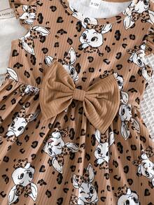Conjunto de dos piezas para niños pequeños con cuello redondo, mangas de volantes, estampado de mariposas y ribete acanalado de unicolor – Simple, lindo y perfecto para primavera y verano. - Caqui - Ver 11