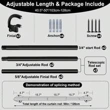 Double Curtain Rods,Double Blackout Wrap Around Curtain Rods For Windows, Room Darkening Drapery Rod, Darkening Telescoping Drapery Rod, Decorative Poles For Home Decor, 40 To 151 Inches, Black - Double-layer Sunshade - View 16