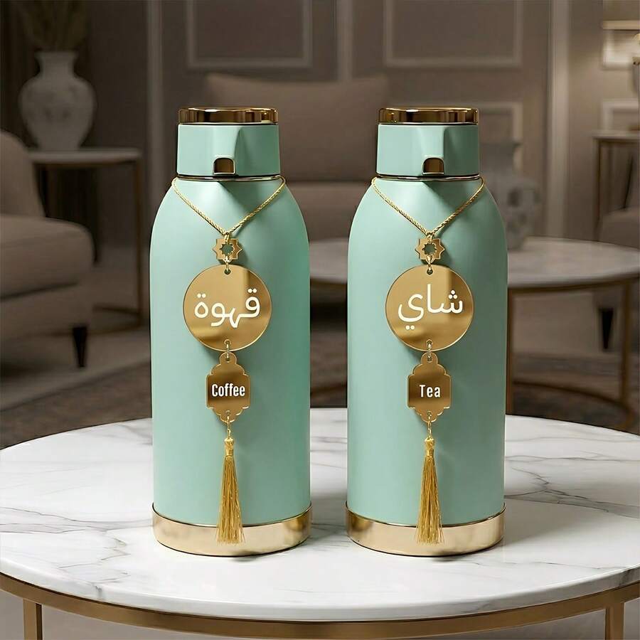 1pc/2pcs Acrylic Arabic Coffee, Tea Pot Label/Logo, Double-Sided Insulated Bottle Tag, Suitable For Various Occasions - Multicolor - View 1