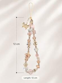 1pc Milk Tea Crystal Flower Phone Lanyard, Embossed Heart Mini Mushroom Wrist Strap - Multicolor - View 5