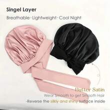 1pc Luxury Satin Silk Sleep Cap With Adjustable Shoulder Strap, Soft And Comfortable, Suitable For Home, Daily Wear And Sleep, Fits Long Hair, Curly Hair Or Braided Hair, Smooth Night Hair Care Cap, Neutral Hair Protection Accessory - Regular Model - View 5