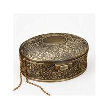 Antique Bronze Floral Oval Jewelry Box: Vintage Decor, Carved Craftsmanship, Elegant Storage For Earrings And Rings, Great Gift Choice - Bronze - View 5