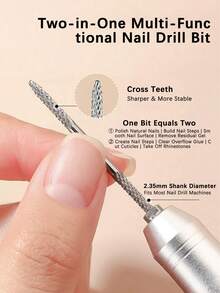1 Tungsten Steel Double-Ended 2-In-1 Drill Bit, 3/32 Inch (Approx. 4.4 Cm) Shank-One End For Nail Reinforcement, Drill Bit Attachments, And Removing Acrylic Or Hard Plastic - Silver - View 4