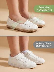 Girls Embroidered Straw Sole Kids Flat Shoes, Soft Round Toe Low Top Casual Shoes For Outdoor & School Performance, All Seasons Wear - Beige - View 11