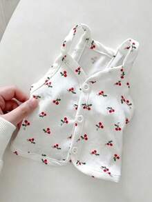 Cute Cherry Print Pet Vest - Soft Comfortable Elastic Button Pet Vest, Suitable For Small And Medium Dogs And Cats, Lightweight Breathable Pet Clothing, Perfect For Spring And Summer - White - View 2
