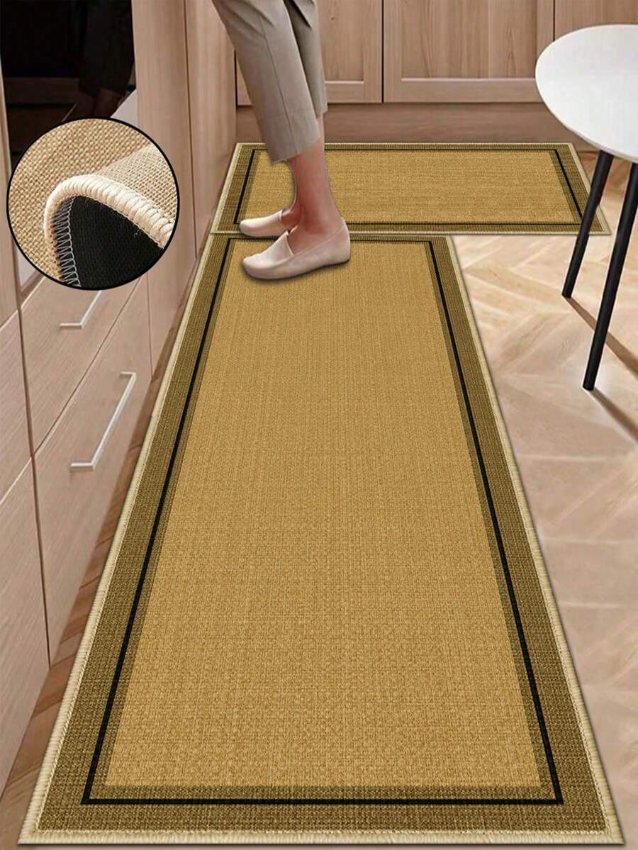 1pc Warm Yellow Rubber Floor Mat, With Border Pattern, Water-Absorbent Design, Easy To Clean, Suitable For Kitchen, Bathroom And Other Areas, All Season Use, Suitable For Various Holidays - Multicolor - View 1