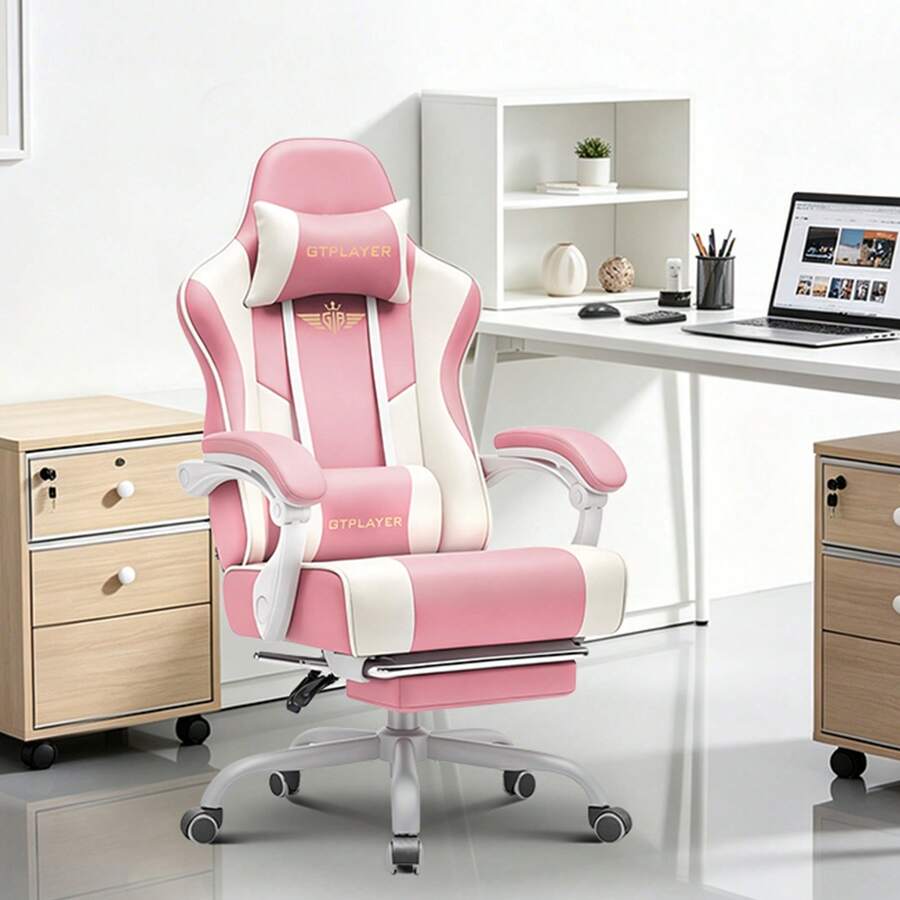 EXRACING Gaming Chair - Ergonomic Gaming Chair With Footrest, Headrest And Lumbar Support, Height Adjustable, Padded, 180 Kg - 粉色 - 查看 1