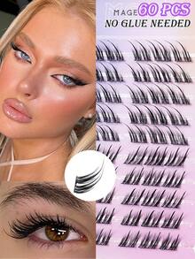 MAANGE 60 Clusters C-Curl Cat Eye Sexy Single-Stem Faux Eyelashes, Cat Eye Fox Style False Lashes, Glue-Free Easy Wear, Elongate Eye Tail And Enlarge Eyes, Loose Segmented Natural False Eyelashes, Beginner Friendly, Reusable, Single Lash Clusters, Lash Clusters, Single Stem Lashes, False Eyelashes, Eyelashes - C - View 3
