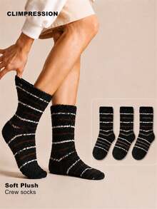 CLIMPRESSION Men's Striped Plush Mid-Calf Socks, Soft Coral Fleece Mid-Calf Socks, Warm Striped Winter Home & Sleep Socks - Multicolor - View 14
