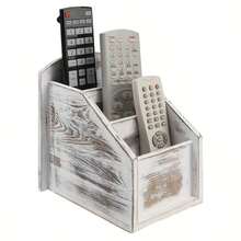 TV 3-Slot Remote Control Holder Storage Box, Desktop Organizer, Vintage White Design Desktop Control Box, Living Room Remote Control Storage Box, Home Theater Accessory, Remote Control Desktop Storage Box - Multicolor - View 7