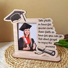 2026 Graduation Wooden Photo Frame With Mini Graduation Cap And Blessing Message, Desktop Photo Display, Perfect Graduation Keepsake Gift - A - View 2