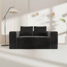 Deep 2-Seater Sofa Without Frame, No Assembly Required, Made Of Foam, Upholstered In Soft Corduroy, Modern Sofa For Small Space Apartment, Bedroom, Office (Grey) - Black - View 8