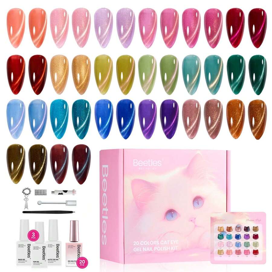 Beetles 8ML 20 Colors Gel Nail Polish Set, Nude Pink Green Blue Red Cat Eye UV Gel Polish With Base & Top Coat, All Season Manicure Kit For Beginners DIY Nail Art Home Gifts For Women - 20 Colors Prism Pop - 查看 1