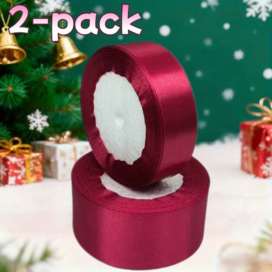 2 Rolls Burgundy Satin Ribbon, (1.57 Inch + 1 Inch Wide), 900 Inch Long, Satin Ribbon For Cake, Candy Box Packaging Decoration, Wedding Handmade Rose Hair Clip Ribbon, Valentine's Day, Mother's Day, Christmas Decoration Bow Ribbon Gift Decoration Ribbon