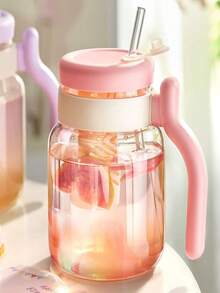 Thickened High Borosilicate Glass Water Bottle With Handle & Removable Tea Infuser Straw Lid, Heat Resistant Leakproof Fruit Tea Tumbler, 4 Pastel Color Portable Drinking Cup For Home Office Outdoor Travel Daily Use - Multicolor - View 11