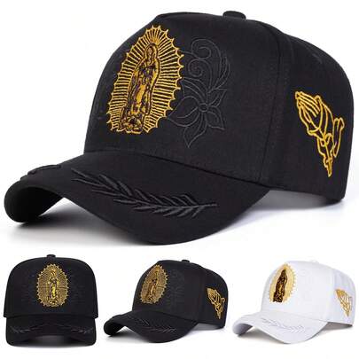 1 pieza Gorra de camionero de la Virgen de Guadalupe para hombre, gorra de béisbol bordada, gorra de 5 paneles de moda callejera, gorra casual de protección solar para exteriores para primavera/otoño, viajes y vacaciones en la playa