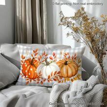 MEMNUN 1pc Grey & White Plaid Watercolor White Dot Orange Pumpkin Cream Pumpkin Pillowcase 30*50cm/40*60cm Made Of Polyester Material Autumn Leaf Vine American Farm Harvest Illustration Sofa Cushion Cover Single-Sided Print Hidden Zipper Polyester Decorative Pillowcase Without Pillow Insert Living Room, Sofa, Bedroom, Car Home Autumn Decoration - Multicolor - View 5
