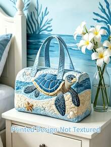 1pc Turtle Print Luggage Bag, Lightweight Large Capacity Weekend Bag, Wave And Starfish Pattern Handbag, Easy To Carry, Suitable For Sports, Fitness, Beach Travel, Vacation, Outdoor Activities And Daily Use, Storage, Travel Bag, Beach Bag, Travel Essential,Back To School - View 7