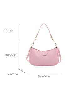 New Fashion Versatile Textured Chain Shoulder Bag Underarm Women's Bag - Pink - View 5