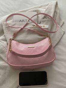 New Fashion Versatile Textured Chain Shoulder Bag Underarm Women's Bag - Pink - View 3