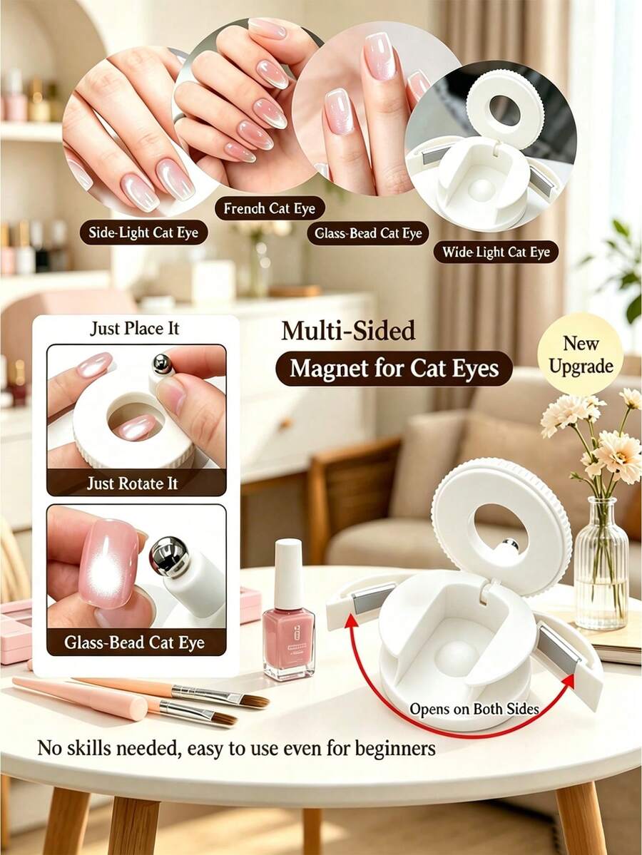 Rotating Nail Art Magnet With Automatic Glass Bead Adsorption Cat Eye Tracker, Super Strong Magnetic Force, Multi-Function Wide Light Cat Eye Magnet, Suitable For Beginners - Multicolor - View 1