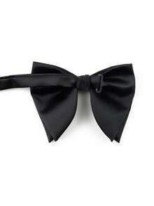 ZLQ&GOU 1 PC Premium Men's Polyester Silk Large Bow Tie, Black Solid Color Horn Bow Tie, Groom Suit Bowtie - Black - View 2