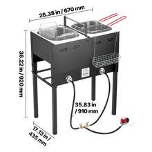 Outdoor Propane Deep Fryer, Dual-Tank 16QTx2 Large Capacity Commercial Fryer, Stainless Steel Fish Cooker With 3 Basket, Thermometer, Floor Standing Fryers For Catering Event Camping, 50,000 BTU - 16QTx2 - View 10