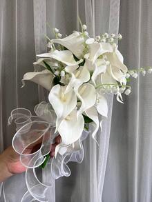 白色人造馬蹄蘭新娘與伴娘婚禮花束，婚禮花卉，婚禮教堂儀式裝飾，週年婚禮派對居家裝飾，舞會配件，攝影道具 - 彩色 - 查看 5