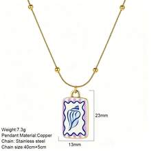 1 pieza Collar con colgante de concha de cadena de acero inoxidable, colgante exquisito de gota de aceite estilo oceánico, accesorio de joyería de moda para mujer, adorno de vacaciones - Multicolor - Ver 13