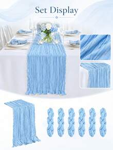 2/10 pièces Ensemble de chemins de table en gaze de fromage, chemins de table en gaze bohème transparente et froissée pour mariage, douche nuptiale, douche de bébé, fête d'anniversaire, décoration de centre de table de salle à manger, décoration rustique de ferme - bleu clair - Voir 1