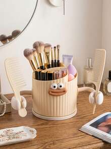 Cute Cartoon 360° Rotating Makeup Brush Holder, Multi-Grid Divided Storage Cup,It Organizes Makeup Brushes, Combs And Makeup Sponge. Non-Slip Rotating Base Keeps Items Easy To Reach, Perfect For Vanity Table And Bathroom Counter Storage. - Multicolor - View 5