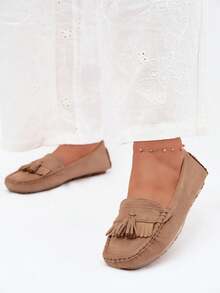 Women's Classic Loafers With Decorative Fringes Comfortable And Timeless Green Red Beige Blue Brown Black - Beige - View 4