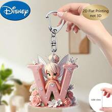 Llavero de bordado de letra de hada de flores Disney 2D plano, 26 patrones de dibujos animados florales 'A-Z', colgante de acrílico con cadena, adecuado para bolsos, llaves y llaves de coche, regalo de accesorios de viaje, diseño de llavero floral lindo, superficie lisa, llavero, llavero decorativo, llavero de dibujos animados, regalo de Navidad, regalo para fans, regalo de vacaciones, decoración del hogar - Multicolor - Ver 9