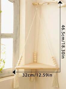 1pc Bohemian Style Handmade Woven Beige Rope Hanging Triangle Shelf, Bedroom Bathroom Office Living Room Decor Storage Rack, Home Wall Decoration, Easy Installation, Suitable For All Seasons, Birthday Graduation Gift, Christmas Halloween Gift - Beige - View 12