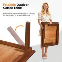 Outdoor Folding Coffee Table, Natural Poplar Wood Patio Coffee Table, No Assembly Required, Ideal For Balcony, Porch, And Living Room, Square, Natural - Natural - View 4