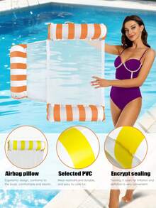 Summer Holiday Detachable Multi-Mode Striped Inflatable Floating Hammock, Pool Lounger With Removable Neck Pillow And Leg Support Mesh, Foldable Portable Floating Device For Pool, Beach, Lake, River, Suitable For Vacation Travel - Multicolor - View 7