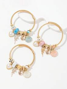 1pc Shell Heart Pendant Beaded Bracelet, Suitable For Daily Wear, Vacation, Holiday Gift, Children, Baby, Kids - one-size - View 1