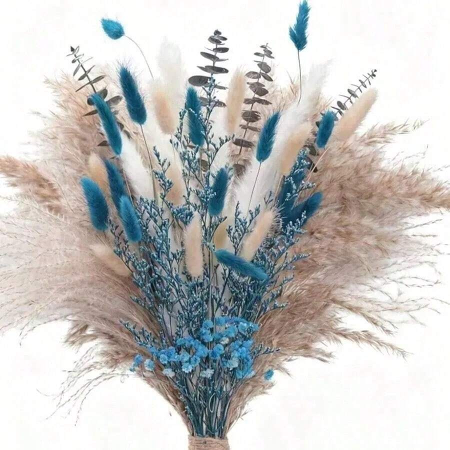 1 Bunch Artificial Reed Grass, Artificial Floral Vase Centerpiece Decor, Wedding Bridal Bouquet, Home Office And Party Decoration - Blue - View 1