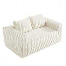 Deep 2-Seater Sofa Without Frame, No Assembly Required, Made Of Foam, Upholstered In Soft Corduroy, Modern Sofa For Small Space Apartment, Bedroom, Office (Grey) - 米色 - 查看 6