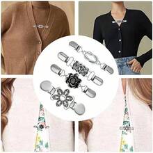 1 Buah/2/4 Buah Klip Sweater Tanpa Jahitan yang Tidak Merusak, Klip Syal Rantai Bunga Perak, Gesper Pengencang Ujung Kemeja, Aksesori Pengencang Pinggang Gaun - MultiWarna - View 8