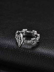 1 chiếc nhẫn nam hình khiên thánh giá phong cách Gothic bằng thép không gỉ, màu bạc, trang sức punk cổ điển - Bạc - Xem 3