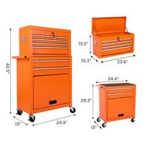 Tool Chest, 8-Drawer Rolling Tool Storage Cabinet With 2 In 1 Detachable Top Tool Box, Liner, Lockable Wheels, Side Hooks, Metal Tool Cart For Garage-XY50162 - Multicolor - View 5
