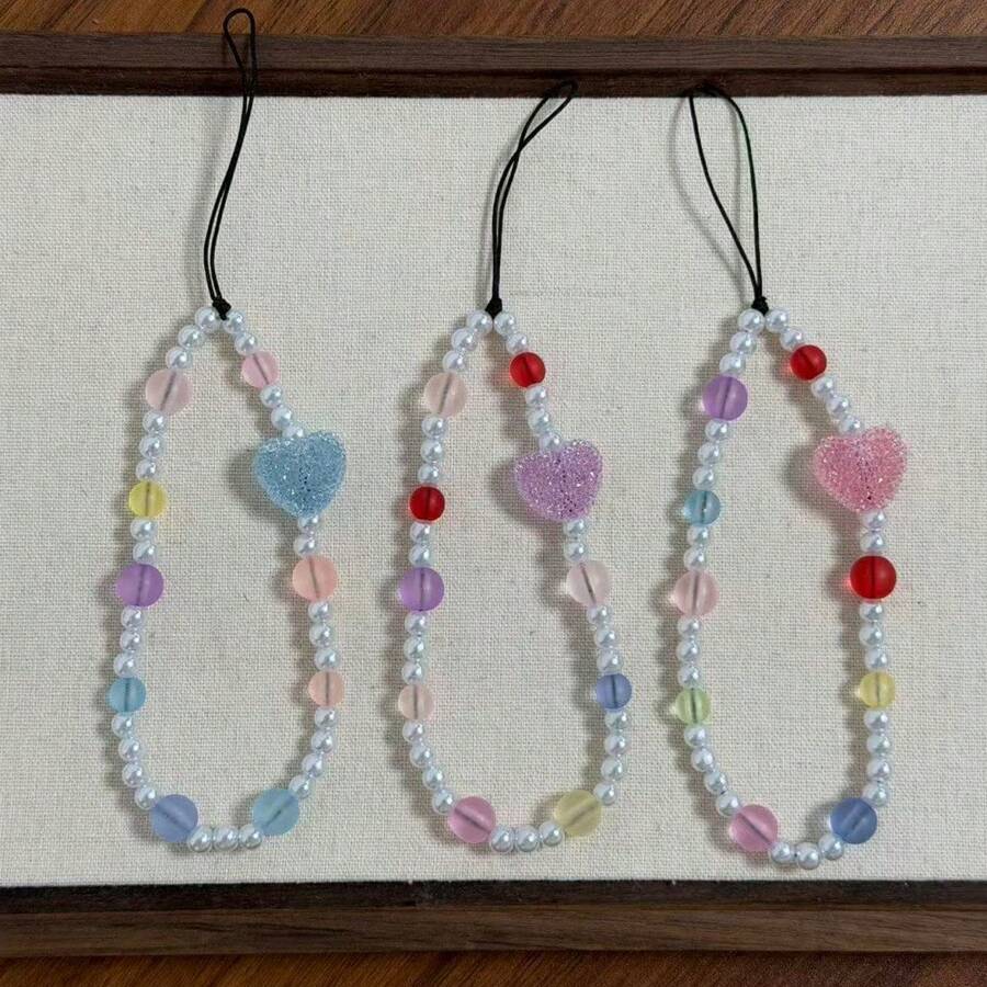 Cordón para teléfono con corazón de cristal, correa de mano portátil, cordón para persona relajada, correa para bolso - Multicolor - Ver 1