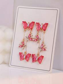 1 Pair Shajia Coquettish Style Sweet Fashion Women's Semi-Transparent Butterfly Pendant Earrings, Suitable For Daily Versatile Wear - Pink - View 3