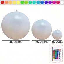 20/40/60CM 16 Color LED Inflatable Beach Ball With Remote Control - Reusable Rubber Pool Glowing Ball, Suitable For Parties, Weddings And Engagement Events, White | Vibrant LED Light Decoration, Night Party Supplies, Decoration - Multicolor - View 6