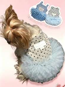 Cute Striped/Heart Pattern Pet Collar Dress With Leash Ring, Soft Tulle Skirt, Suitable For Small And Medium Dogs, Handmade, Sweet Pet Outfit, Dog Costume, Dog Clothes, Dog Supplies - Multicolor - View 7