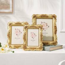 1pc White Rose Embossed Photo Frame, Resin European 3D Classical Floral Design, Gold Trim Decorative Frame Ornament, Warm Home Desktop Decor, Horizontal & Vertical Use, Suitable For Bedroom, Study, Office Desk Decoration - 1PC - View 11